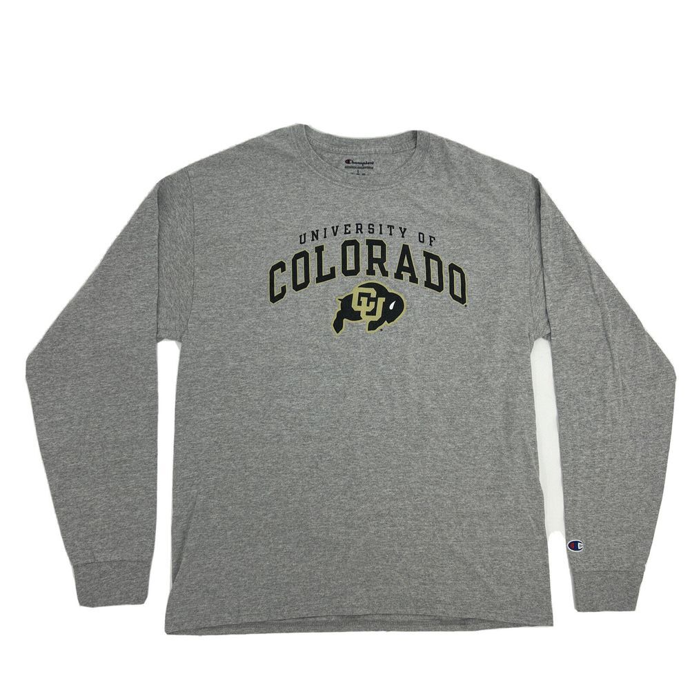 Colorado Buffalos Shirt Men's L‎ Gray Champion Long Sleeve Crew Neck